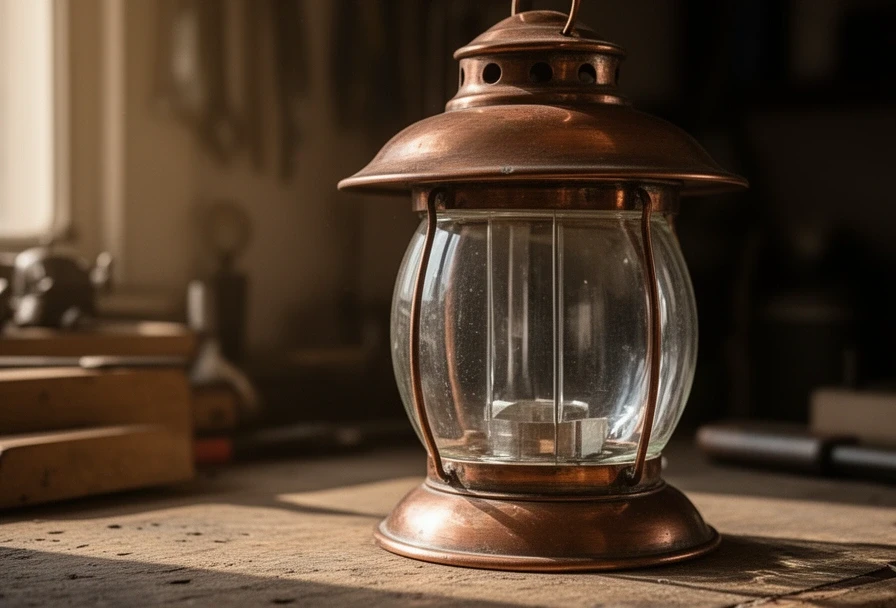 A restored copper lantern with new glass